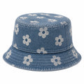 Fischerhut Einheitsgröße aus Denim Blau mit Blumenstickerei
