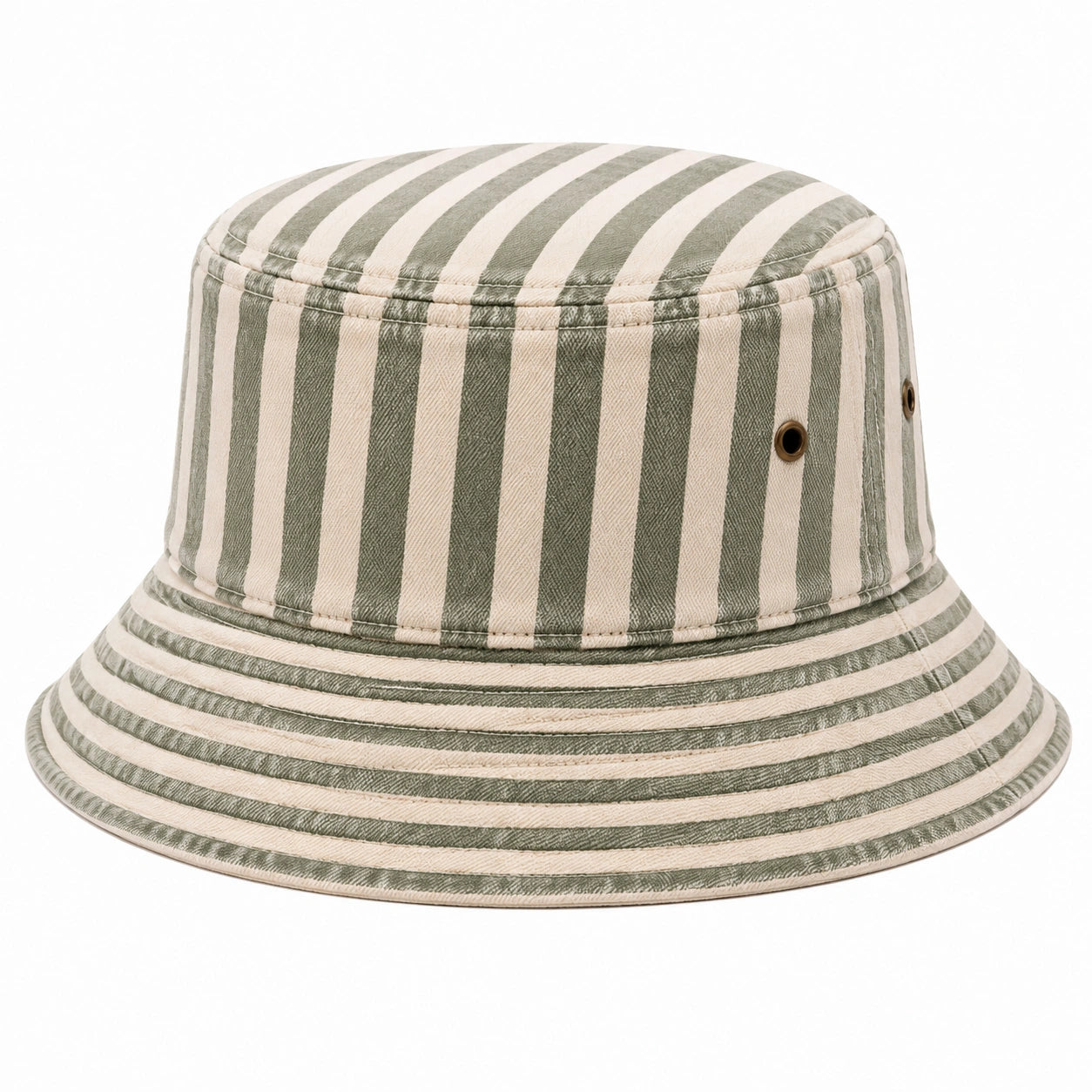 Bucket Hat Einheitsgröße aus Textil Grün Creme gestreift mit Krempe