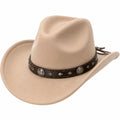 Cowboyhut Einheitsgröße beige in Filzoptik mit braunem Hutband im Westernstil
