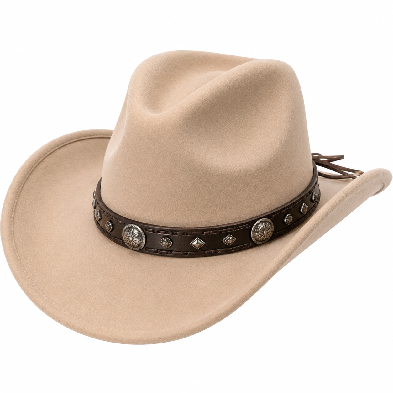 Cowboyhut Einheitsgröße beige in Filzoptik mit braunem Hutband im Westernstil