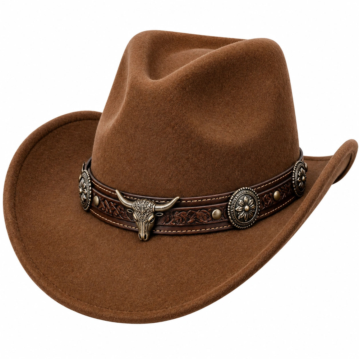 Cowboyhut Einheitsgröße Braun mit Zierband im Westernstil