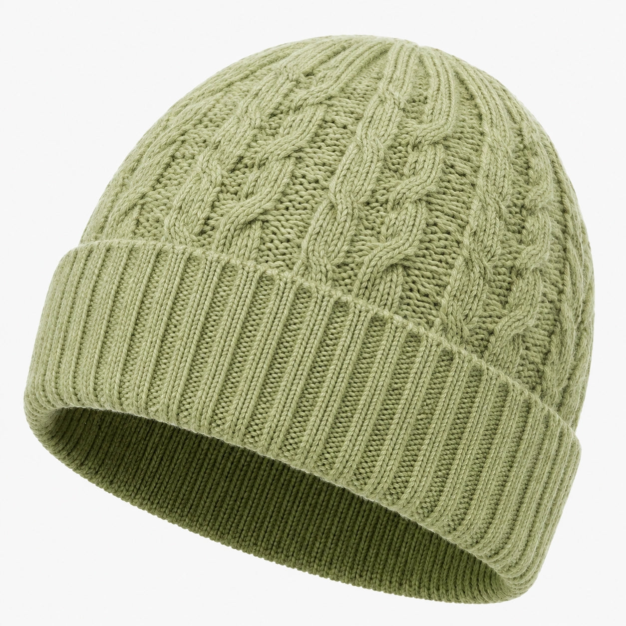 Strickmütze Einheitsgröße aus Textil in Hellgrün mit Zopfmuster für Damen und Herren
