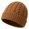 Strickmütze Einheitsgröße Braun mit Zopfmuster und Umschlag