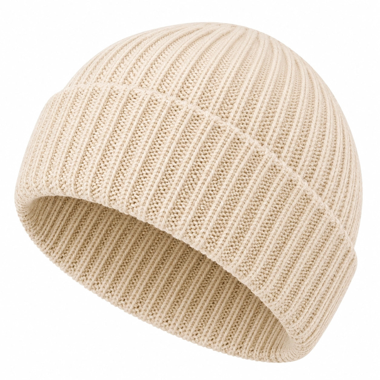 Strickmütze Einheitsgröße Creme gerippt mit Umschlag für Alltag und kalte Tage
