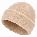 Beanie Einheitsgröße aus Teddyfleece in Beige mit Umschlag