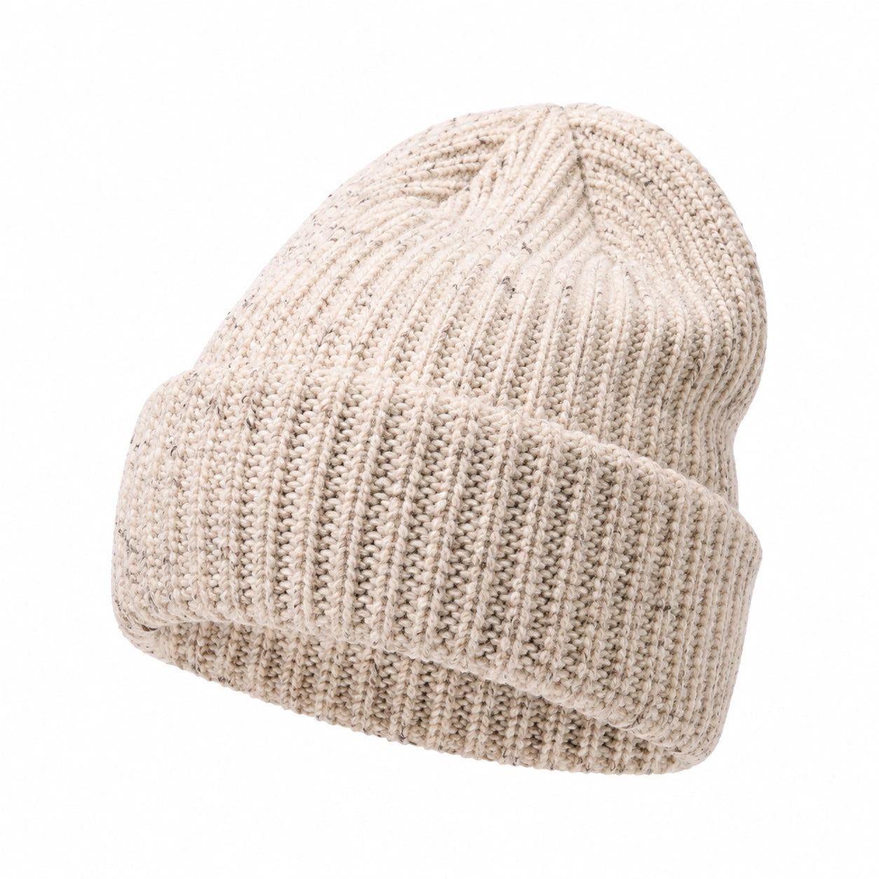 Strickmütze Einheitsgröße Beige gerippt mit Umschlag für Alltag